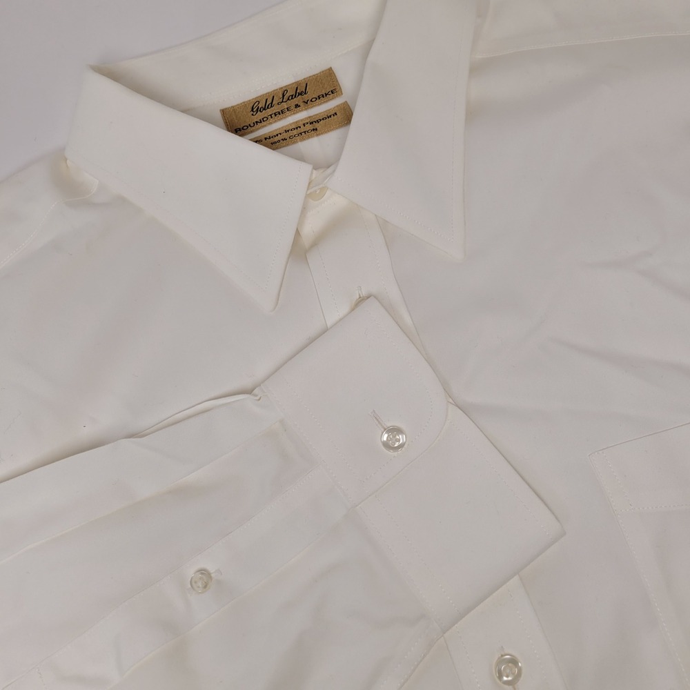Roundtree & Yorke Dress Shirt Mens 18.5 35 White NEW Gold Label Non-Iron Cotton